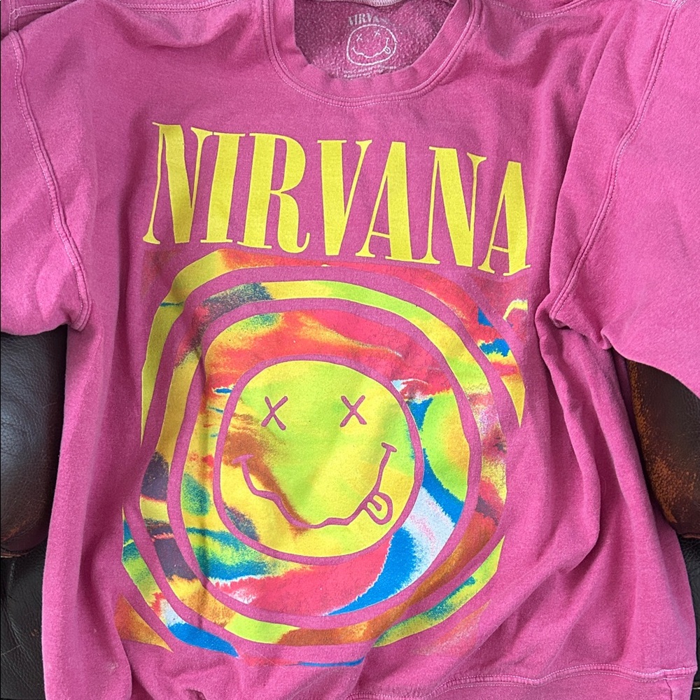 NIRVANA Teen Girl/Woman’s Pink and Yellow Graphic Sweatshirt